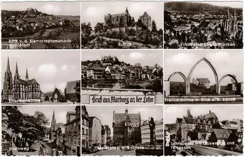 Ansichtskarte Marburg an der Lahn Steinweg, Brücke, Freilichtbühne 1960