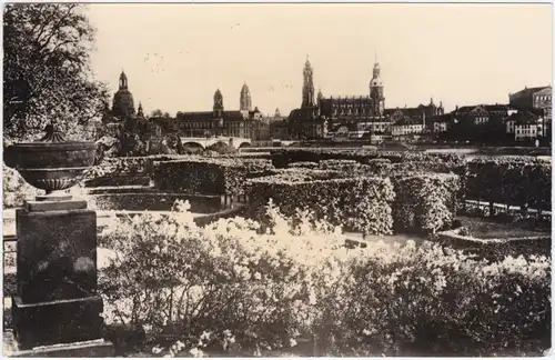 Fotokarte Altstadt Dresden Drježdźany Panorama von Elbufergärten 1956