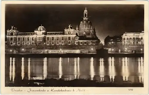 Altstadt Dresden Fotokarte Frauenkirche   Kunstakademie bei Nacht 1956