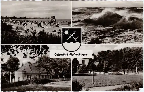Boltenhagen 4 Bild: Strand, Platz und Haus Foto AK b Klütz Wismar 1957