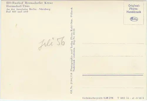 Hermsdorf (Thüringen) 4 Bild Raststätte - Hermsdorfer Kreuz 1956