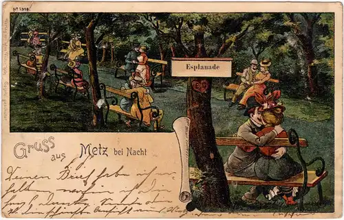 Metz Esplanade - Metz bei Nacht - Scherzkarte 1902