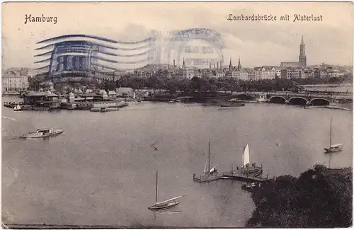 Hamburg Lombardsbrücke mit Alsterlust 1906