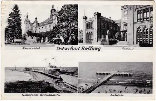 Kolberg Kołobrzeg Strandschloss, Rathaus, Einlaufender Räderdampfer, Seebrücke 1930