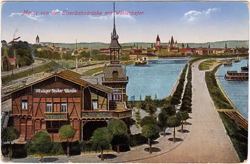 Mainz Gebäude des Mainzer Rudervereins - Panorama 1915