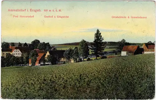 Ammelsdorf-Dippoldiswalde Dorfpartie - Post, Gasthof und Ortsbehörde 1912