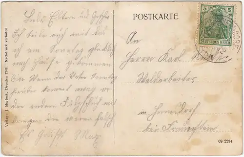 Ammelsdorf-Dippoldiswalde Dorfpartie - Post, Gasthof und Ortsbehörde 1912