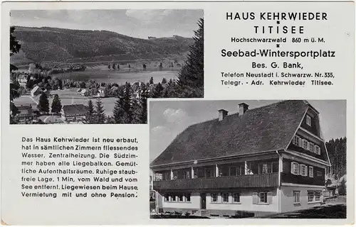 Titisee-Neustadt 2 Bild: Haus Kehrwieder  und Panorama 1934