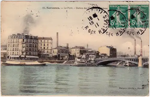 Suresnes Brücke und Dampfer 1911