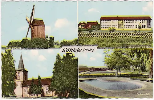 Söhlde Badeanstalt, Bockmühle, Mittelpunktschule, Kirche 1965