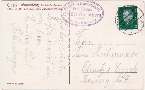 Schmilka Großer Winterberg, Sächsische Schweiz 1929