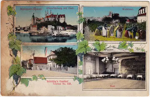 Meißen 4 Bild: Weinlese, Schüttings Gasthof - Innen und außen 1916