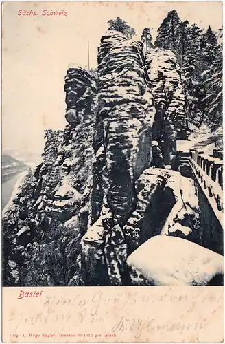 Ansichtskarte Rathen Bastei im Winter Weihnachten 1911 © Hugo Engler, Dresden