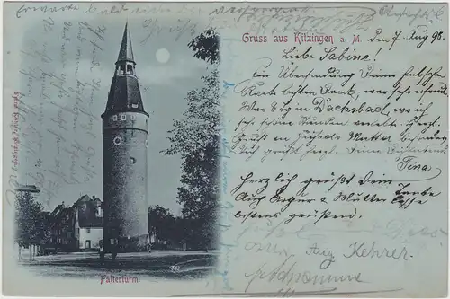 Kitzingen Straßenpartie am Falterturm - Mondscheinlitho 1898