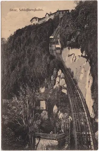 Graz Blick auf die Schloßbergbahn 1917