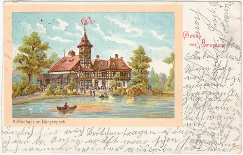 Bremen Kaffeehaus im Bürgerpark (Künstlerkarte) 1903