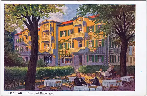 Bad Tölz Kur- und Badehaus, Künstlerkarte 1928