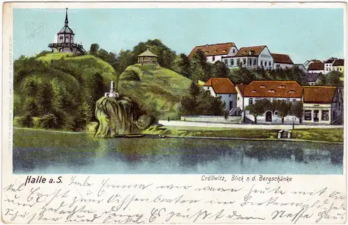 Kröllwitz-Halle (Saale) Cröllwitz mit Blick nach der Bergschänke (Künstlerkarte) 1902