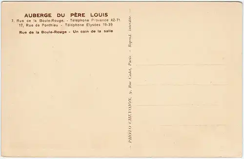 Paris Auberge du Père Louis - Rue de la Boule-Rouge CPA Ansichtskarte 1928