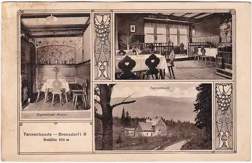 Bronsdorf-Giersdorf Podgórzyn 3 Bild: Tannenbaude - Saal, Stammtisch Nische und Außenansicht 1919
