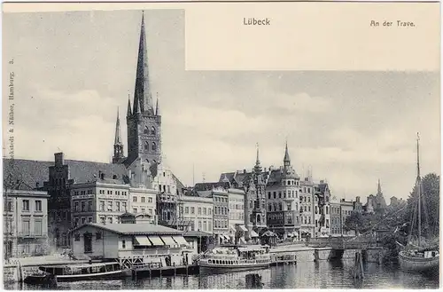 Lübeck Partie an der Trave - Dampferanlegestelle 1913