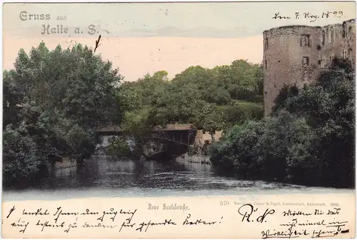 Halle (Saale) Saalebrücke am Mühlgraben an der Moritzburg 1899