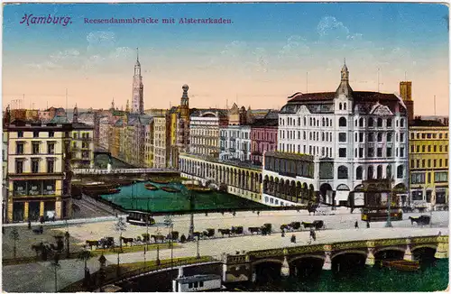 Hamburg Reesendammbrücke mit Alsterarkaden 1914