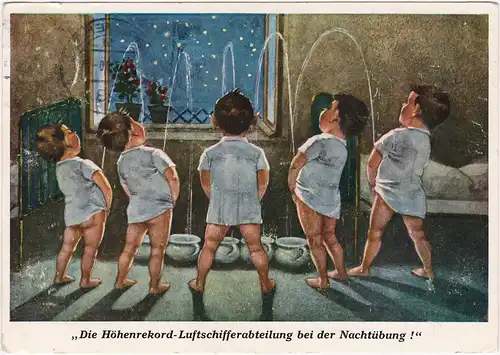  Die Höhenrekord Luftschifferabteilung bei der Nachtübung (Scherzkarte) 1980