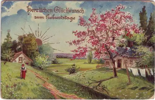  Präge/Goldlinie -AK - Herzlichen Glückwunsch zum Geburtstag  1914