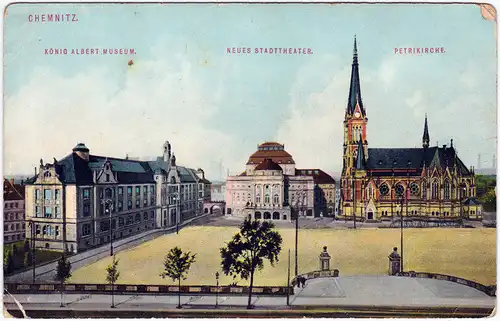 Chemnitz 1953-1990 Karl-Marx-Stadt Albert Museum, Neues Stadthaus und Petrikirche 1914