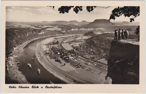 Ansichtskarte Rathen Blick vom Basteifelsen 3 Dampfer (Sächsische Schweiz) 1954
