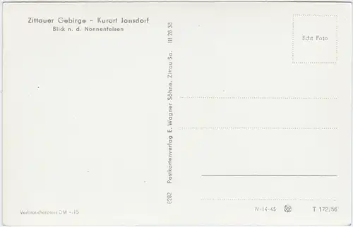 Jonsdorf Blick nach dem Nonnenfelsen Oberlausitz b Zittau Oybin 1956