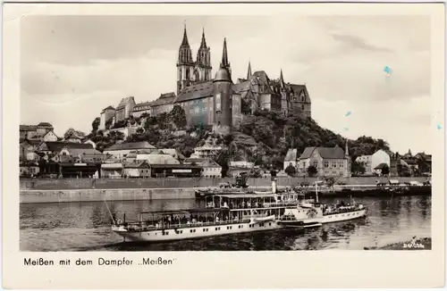 Foto Ansichtskarte Meißen Panorama mit Dom und Dampfer 1956