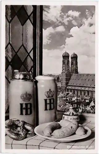 München Ein Münchner Gruß - Dom - Werbung Hofbräu 1957