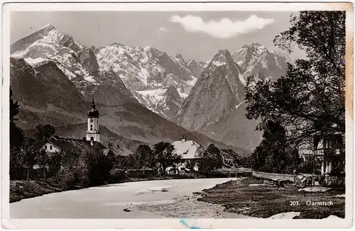 Foto Ansichtskarte Garmisch-Garmisch-Partenkirchen Flussansicht 1959