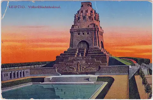 Ansichtskarte Leipzig Völkerschlachtdenkmal im Sonnenuntergang 1915