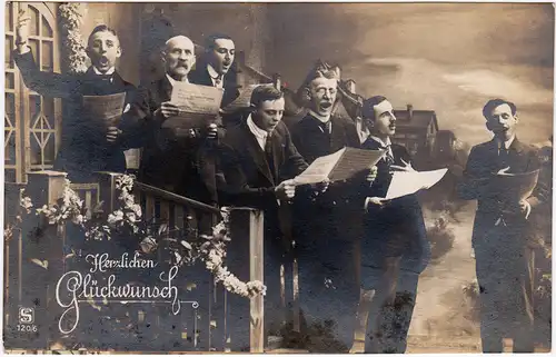 Geburtstag Fotomontage Ansichtskarte Glückwunsch Sänger Chor Ständchen 1934