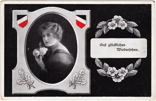 Militaria Patriotika WK1 Frau Porträt: Auf glückliches Wiedersehen 1916