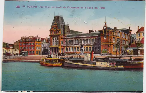 Lorient (An Oriant) Un coin du bassin du Commerce et la Salie des Fêtes 1924