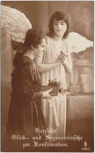 Segenswünsche zur Konfirmation - Mädchen und Engel Fotomontage 1916