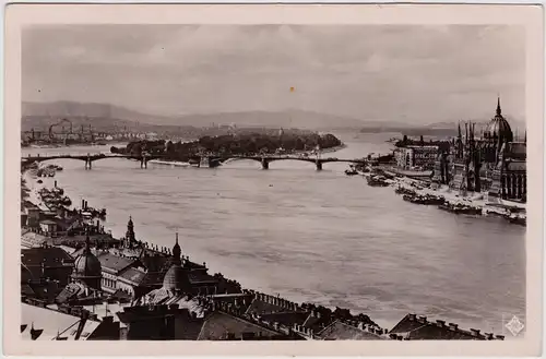 Budapest Blick Magareteninsel  Parlament Ansichtskarte Postcard Magyar   1936