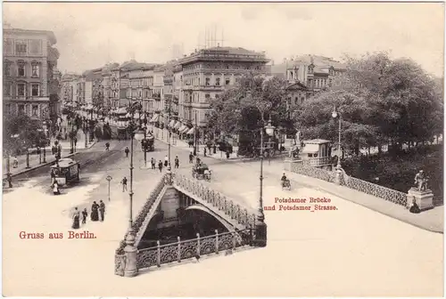 Tiergarten-Berlin Potsdamer Brücke, Potsdamerstraße - Kiosk und Straßenbahn 1908