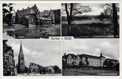 Herten (Westfalen) 4 Bild: Schloß, Panorama, Markt, Hospital 1952