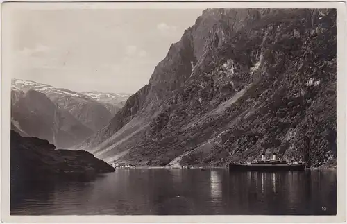 Gudvangen Fjord mit Dampfer Sogn og Fjordane Foto Postcard Norge 1930