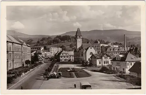 Rochlitz an der Iser Rokytnice nad Jizerou Stadtansicht mit Platz und Kirche 1951