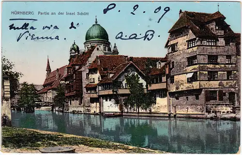 Ansichtskarte Nürnberg Partie an der Insel Schütt 1909