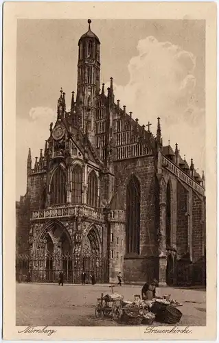 Ansichtskarte Nürnberg Frauenkirche mit Marktfrau 1928
