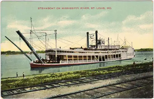Vintage Postcard USA America St. Louis Steamboat on Mississippi River 1912