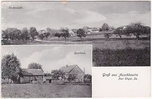 Auschkowitz Burkau Oberlausitz Wučkecy Porchow 2 Bild Gasthaus und Panorama 1914