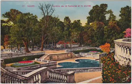 Nîmes Jardins de la Fontaine et la source CPA Ansichtskarte Gard 1922